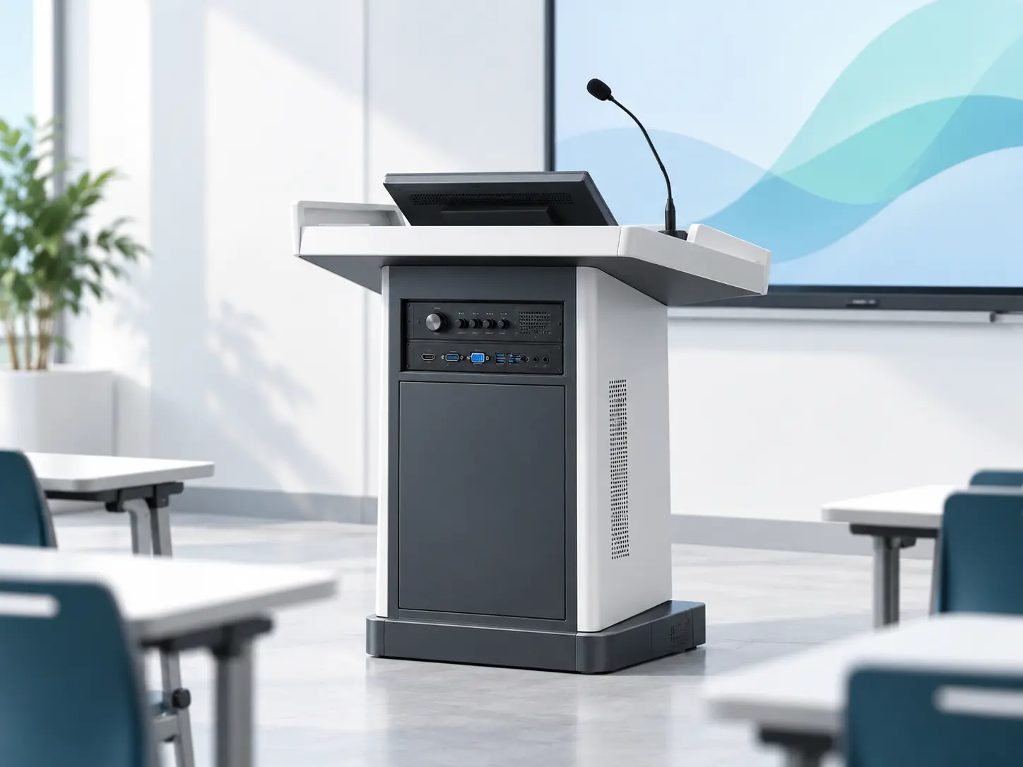 Modern digital podium configured for a smart classroom